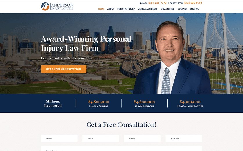 Homepage of Anderson Injury Lawyers