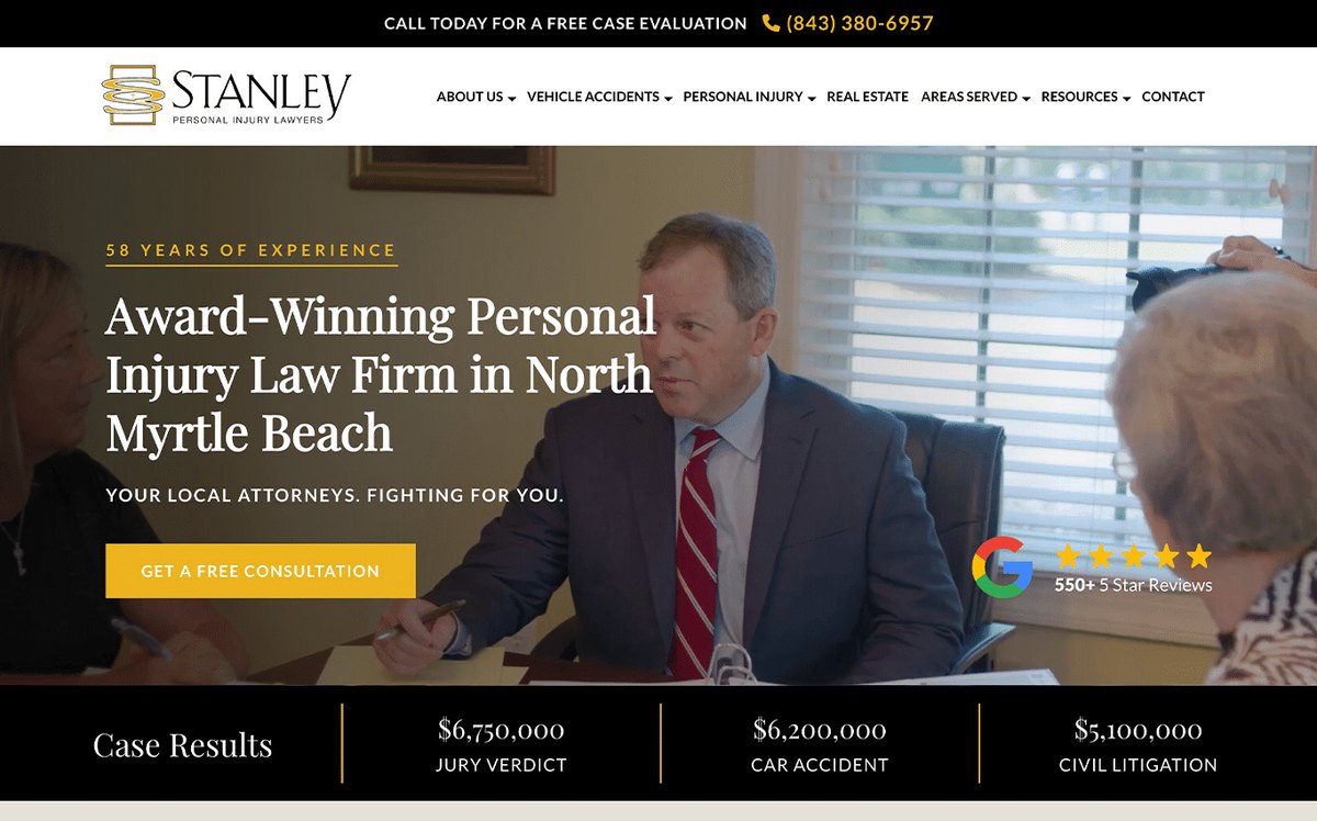 Homepage of Stanley Personal Injury Lawyers