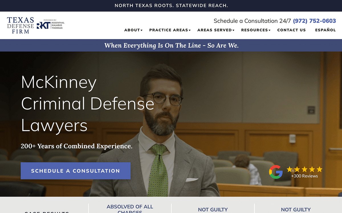 Homepage of Texas Defense Firm